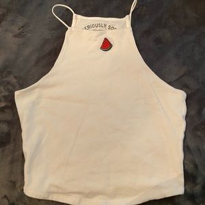 White cami with a watermelon print on it